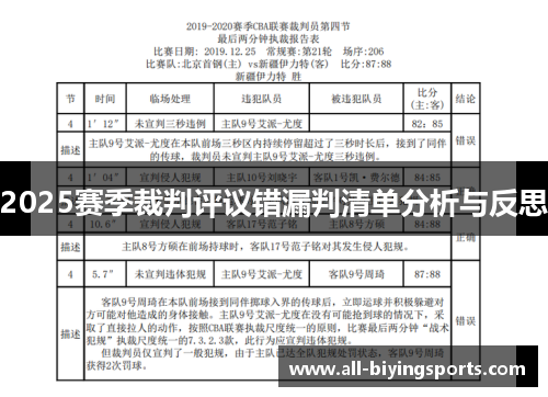 2025赛季裁判评议错漏判清单分析与反思