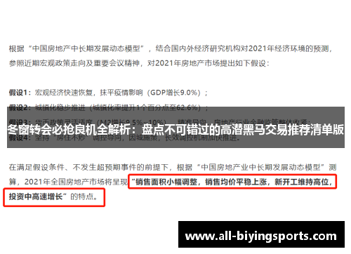 冬窗转会必抢良机全解析:盘点不可错过的高潜黑马交易推荐清单版 冬窗转会必抢良机全解析:盘点不可错过的高潜黑马交易推荐清单版